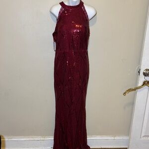 Glamorous Backless Burgundy Sequin Dress